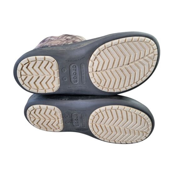 Crocs Puff Boots Winter Brown Checkerd Nylon Size 9 Shoes Weatherproof - Picture 7 of 8